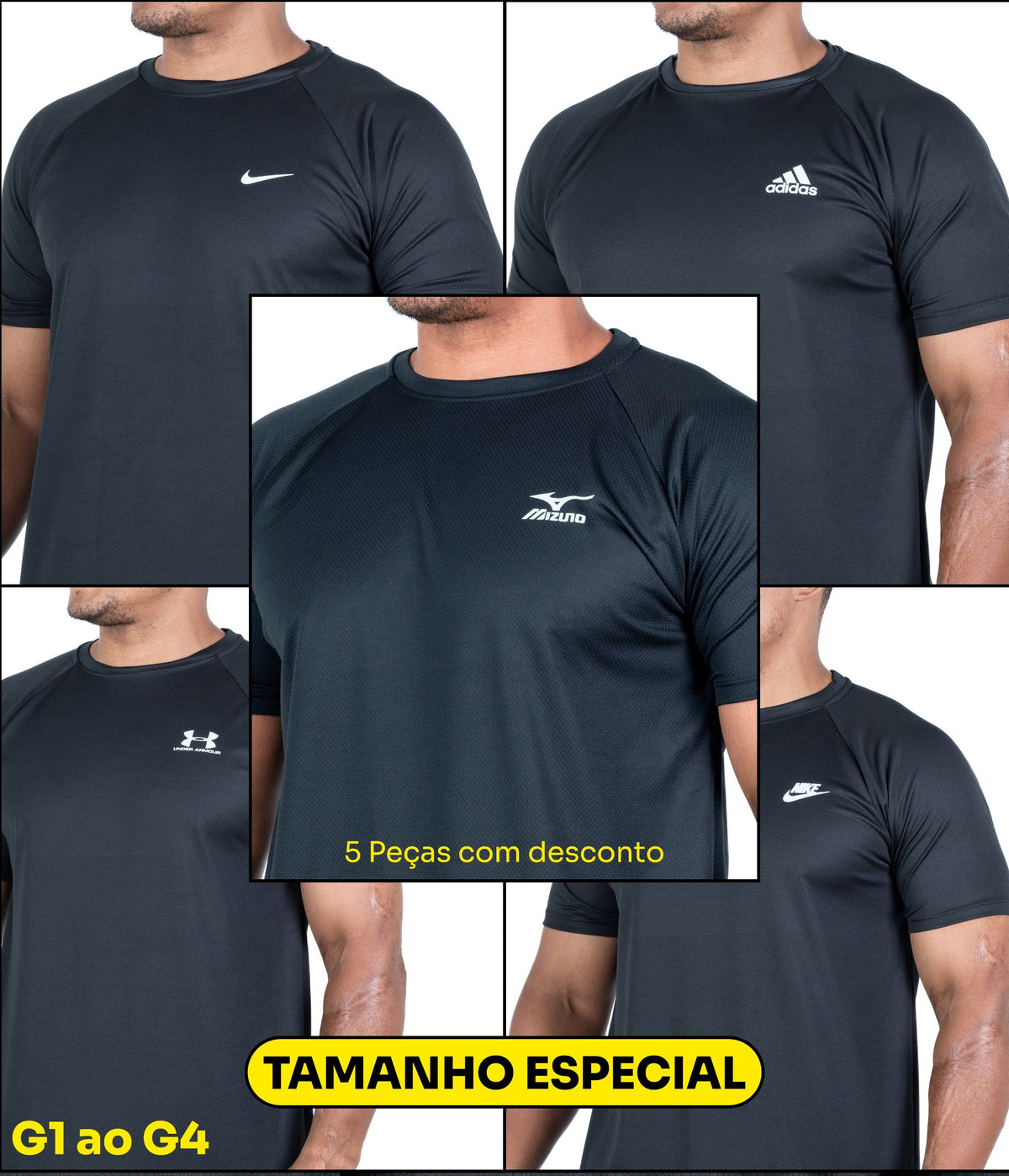 Compre 3 e Leve 5 (G1 ao G4) KIT ALL BLACK DRY FIT Basic
