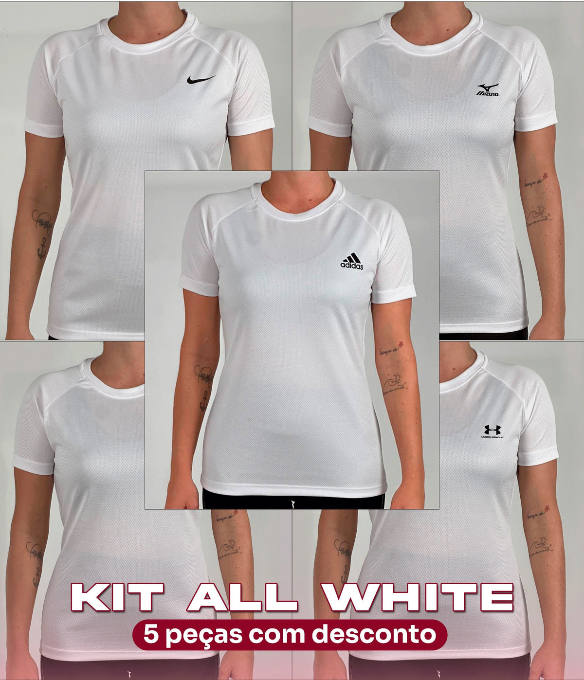 Kit ALL White 5 T-shirt Feminina Dry
